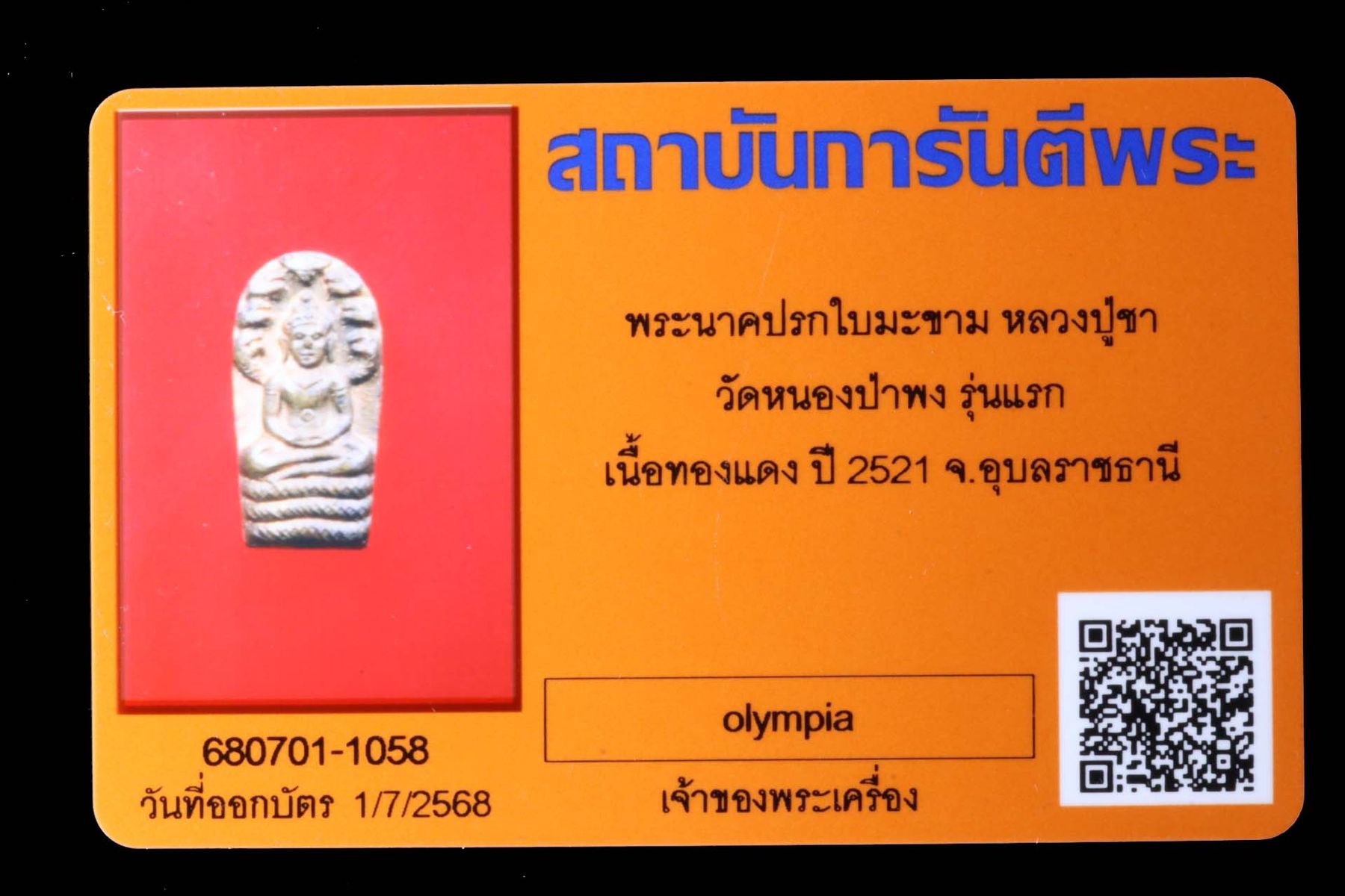 พระนาคปรกใบมะขามหลวงปู่ชา วัดหนองป่าพง รูปที่ 3